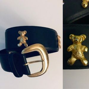 Avignon vintage black & gold leather bear belt